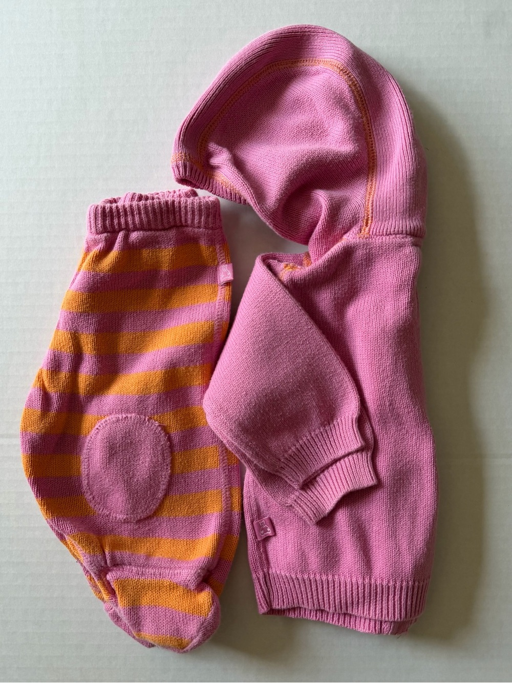 Baby Gap 3-6M Pink Orange Stripe Knit Hoodie Footed Pants Set